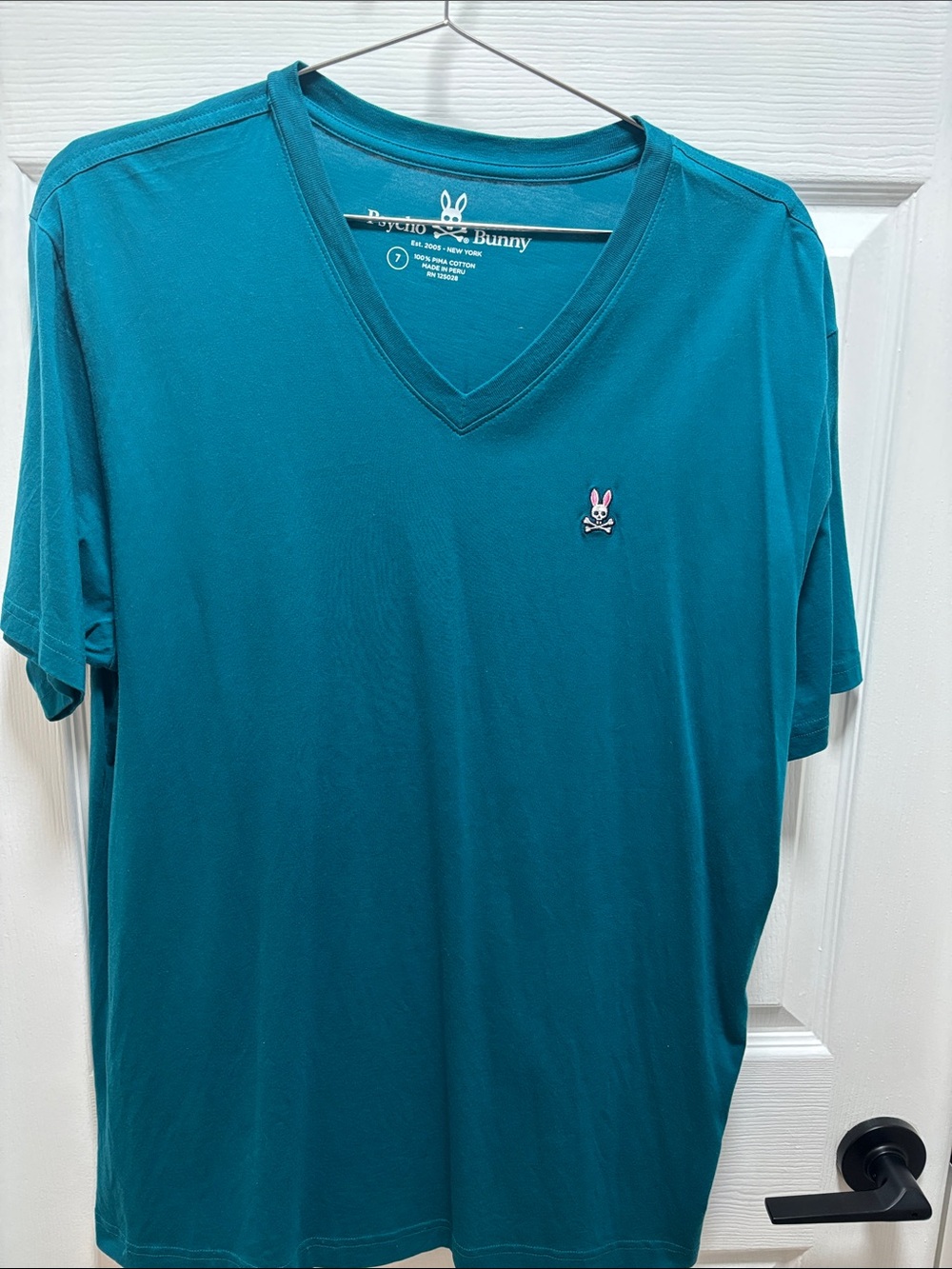 Psycho Bunny Teal V-Neck Short Sleeve Tee with Bunny Logo